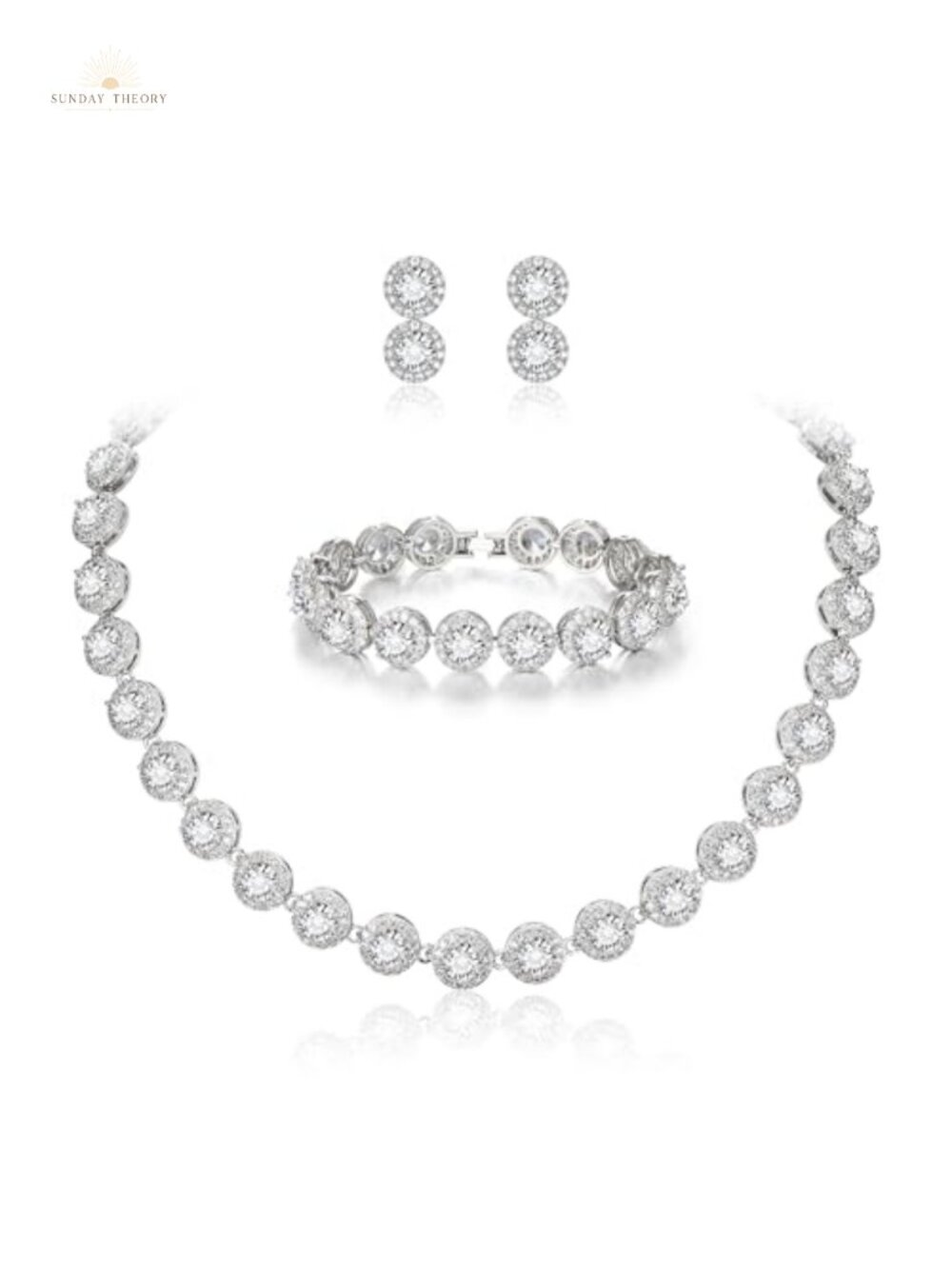 Tennis Jewelry Set with Cubic Zirconia Necklace Bracelet Earrings